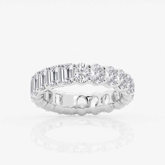 Original Brilliant Diamond 5 cttw Emerald and Oval-Cut Lab Grown Diamond Eternity Band in 14KT White Gold , G+/VS-SI