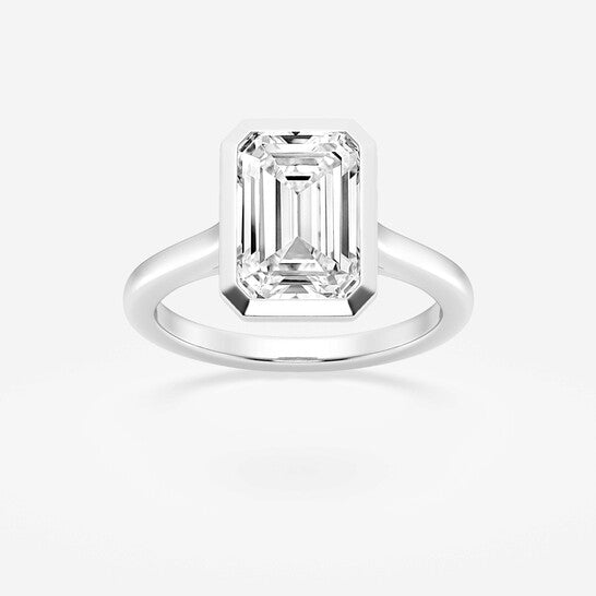 Original Brilliant Diamond 5 cttw Emerald-Cut Lab Grown Diamond Bezel Set Solitaire Engagement Ring in Platinum , FG/VS-SI