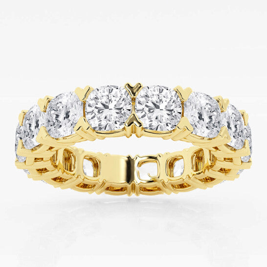 Original Brilliant Diamond 7 cttw Cushion-Cut Lab Grown Diamond V-Prong Eternity Band in 14KT Yellow Gold , G+/VS-SI