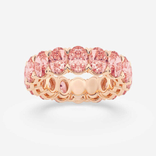 Original Brilliant Diamond 7 cttw Oval-Cut Lab Grown Diamond V-Prong Fancy Pink Eternity Band in 14KT Rose Gold , G+/VS-SI