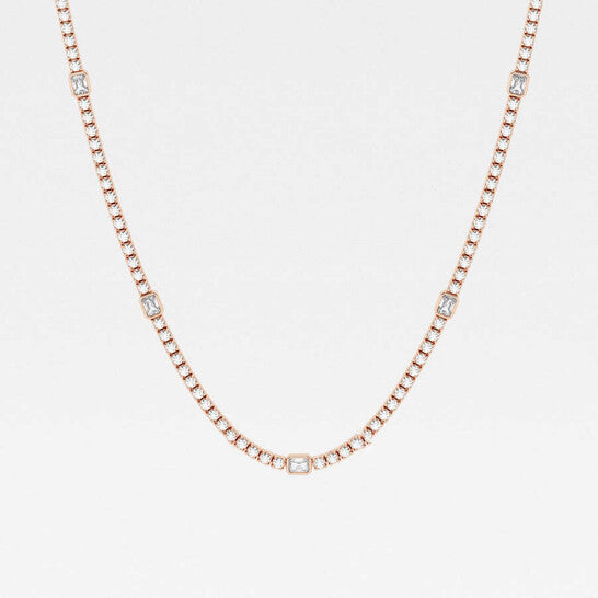 Original Brilliant Diamond 8.74 cttw 14KT Rose Gold Prong Setting Radiant-Cut Lab Grown Diamond Tennis Necklace for Women,VS2+