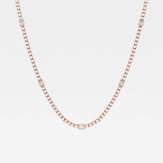 Original Brilliant Diamond 8.74 cttw 14KT Rose Gold Prong Setting Radiant-Cut Lab Grown Diamond Tennis Necklace for Women,VS2+