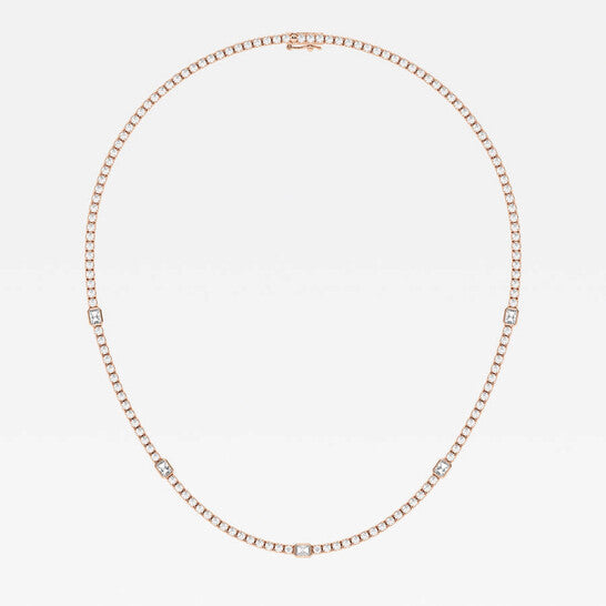 Original Brilliant Diamond 8.74 cttw 14KT Rose Gold Prong Setting Radiant-Cut Lab Grown Diamond Tennis Necklace for Women,VS2+