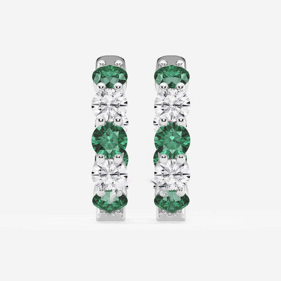 Original Brilliant Diamond White Platinum Round Created Emerald and 2 cttw Round-Cut Lab Grown Diamond Inside Out Hoop Earrings for Women