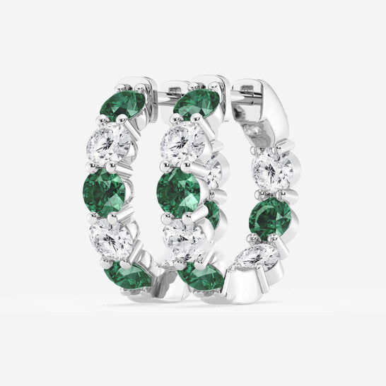 Original Brilliant Diamond White Platinum Round Created Emerald and 2 cttw Round-Cut Lab Grown Diamond Inside Out Hoop Earrings for Women