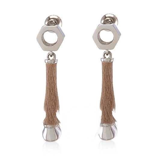 Original Burberry Calf Hair And Palladium-plated Hoof Drop Earrings