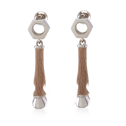 Original Burberry Calf Hair And Palladium-plated Hoof Drop Earrings