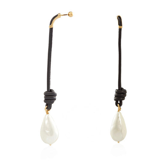 Original Burberry Faux Pearl Detail Knotted Leather Cord Drop Earrings