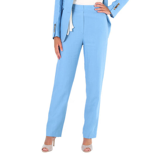 Original Burberry Ladies Blue Topaz Jersey Sash Detail Tailored Trousers