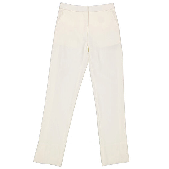 Original Burberry Natural White Wool Satin Stripe Detail Tailored Trousers