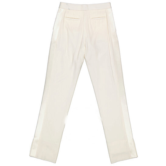 Original Burberry Natural White Wool Satin Stripe Detail Tailored Trousers