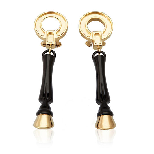 Original Burberry Resin And Gold-plated Hoof Drop Earrings In Black / Light Gold