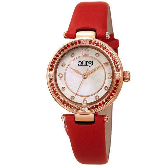 Original Burgi Quartz Crystal White Dial Red Satin Ladies Watch BUR251RD