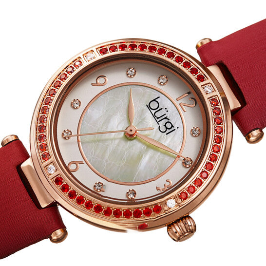 Original Burgi Quartz Crystal White Dial Red Satin Ladies Watch BUR251RD