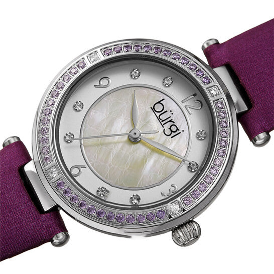 Original Burgi Quartz White Dial Purple Satin Ladies Watch BUR251PU