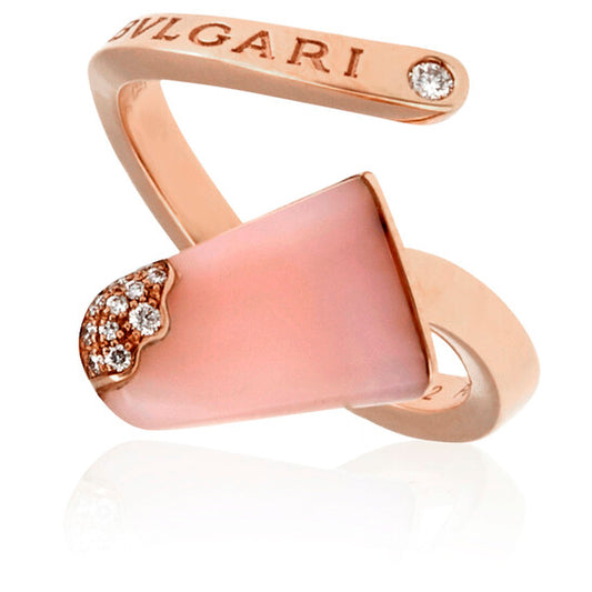 Original Bvlgari Bvlgari Ladies 18 Kt Rose Gold Ring Set With Pink Opal