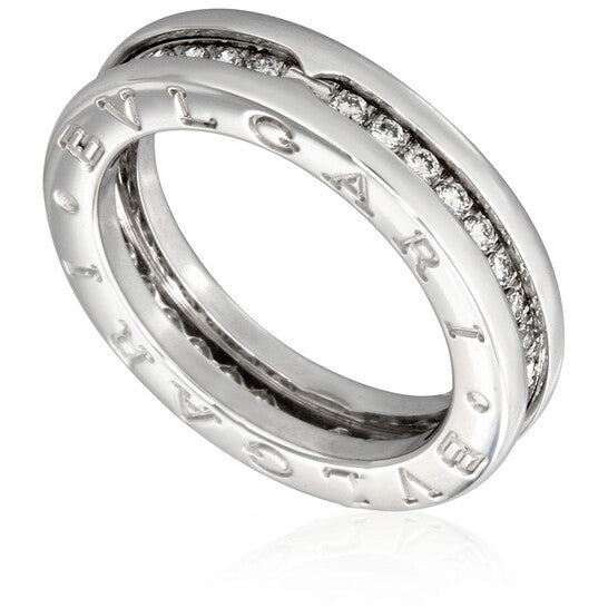 Original Bvlgari B.Zero1 18K White Gold 1-Band Diamond Pave Ring