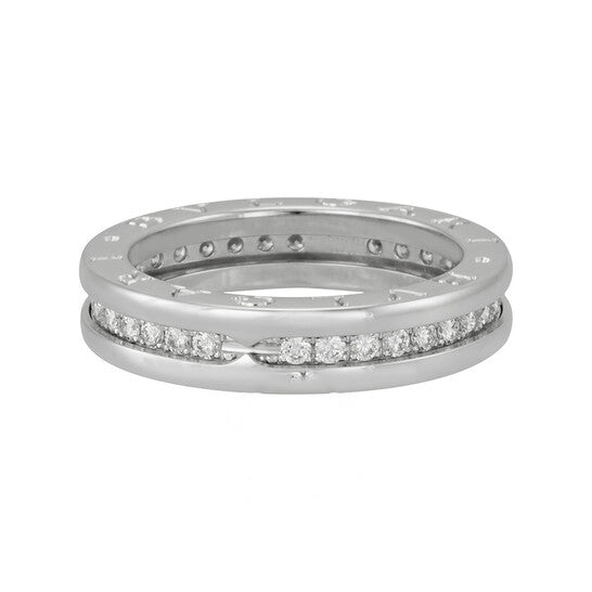 Original Bvlgari B.Zero1 18K White Gold 1-Band Diamond Pave Ring