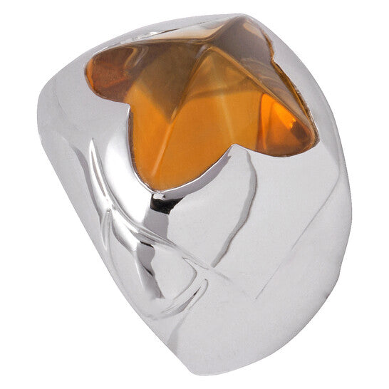 Original Bvlgari Ladies White Gold Piramide Citrine Cocktail  Ring, Size 50