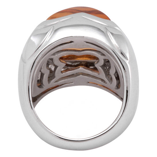 Original Bvlgari Ladies White Gold Piramide Citrine Cocktail  Ring, Size 50