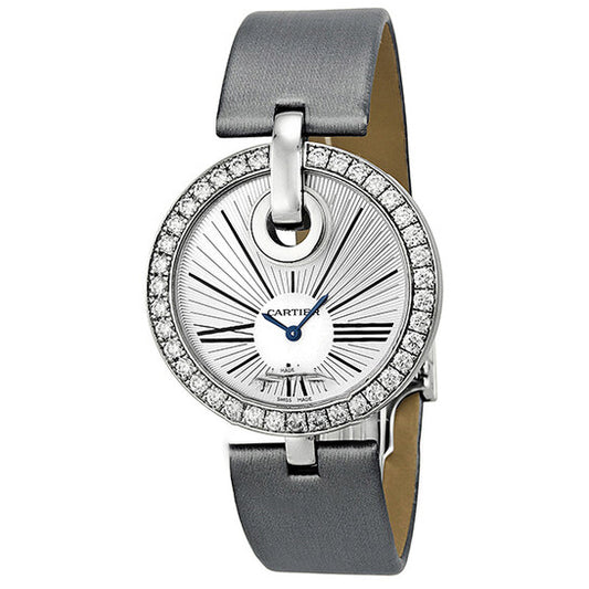 Original Cartier Captive De Cartier Silver Dial 18kt White Gold Diamond Silver Satin Ladies Watch WG600012