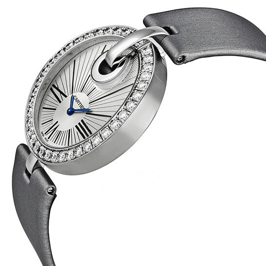 Original Cartier Captive De Cartier Silver Dial 18kt White Gold Diamond Silver Satin Ladies Watch WG600012