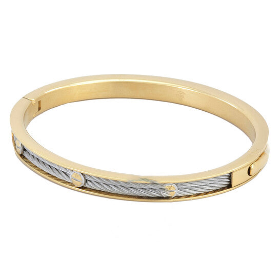 Original Charriol Forever Eternity Yellow Gold PVD Steel Cable Bangle, Size M