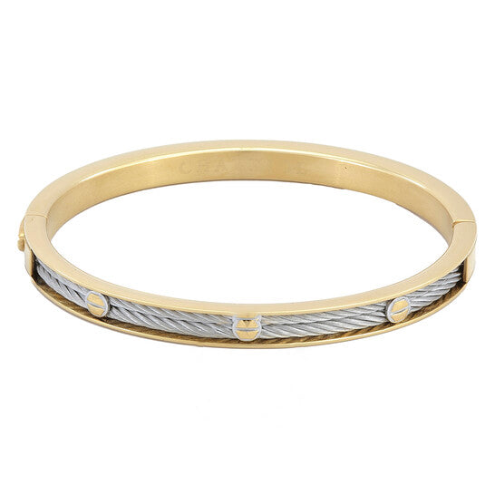 Original Charriol Forever Eternity Yellow Gold PVD Steel Cable Bangle, Size M