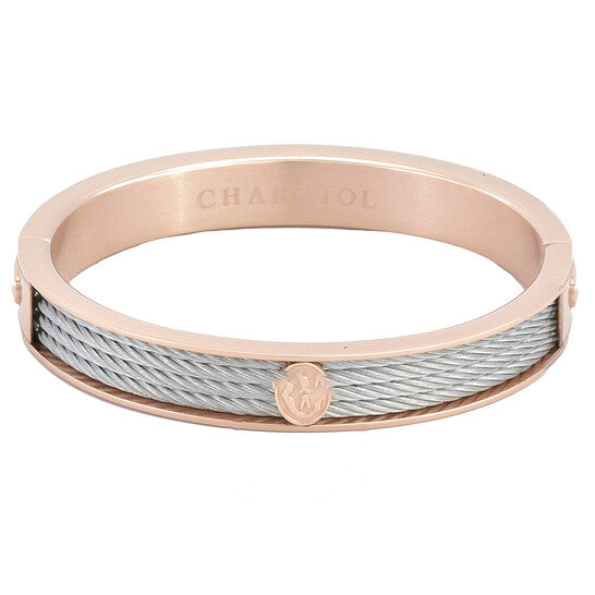 Original Charriol Forever Rose Gold PVD Steel Cable Bangle, Size M