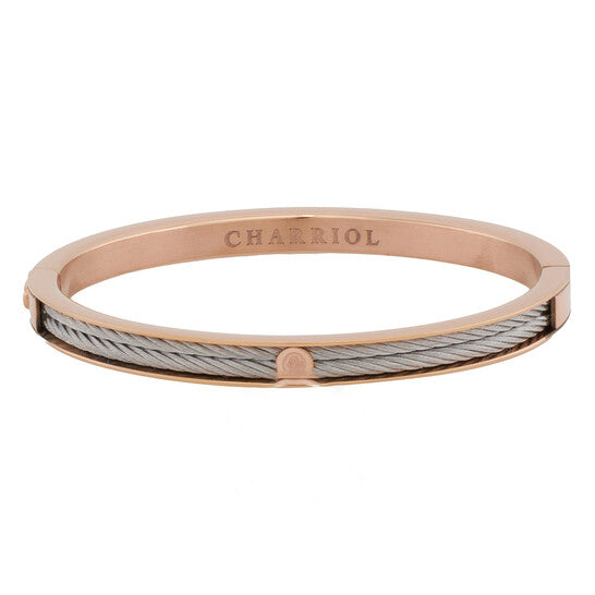 Original Charriol Forever Thin Rose Gold PVD Steel Cable Bangle, Size M