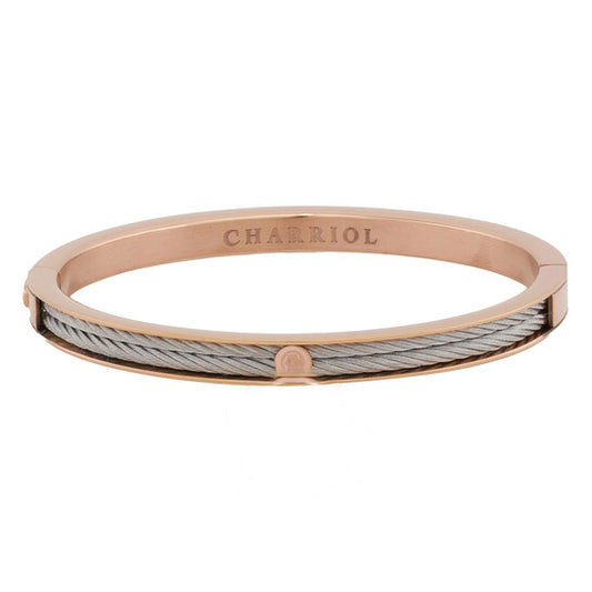 Original Charriol Forever Thin Rose Gold PVD Steel Cable Bangle, Size M