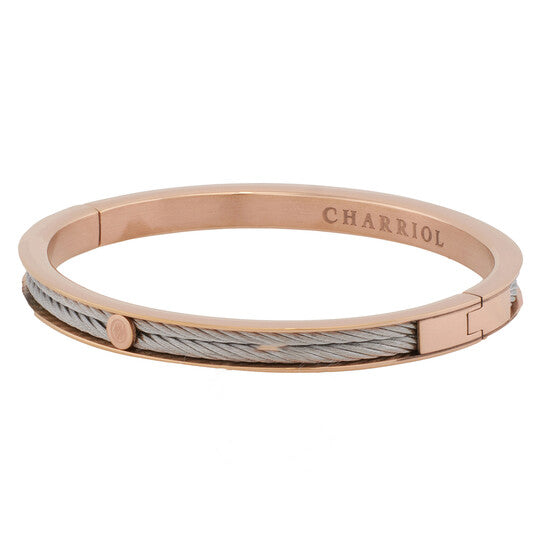 Original Charriol Forever Thin Rose Gold PVD Steel Cable Bangle, Size M