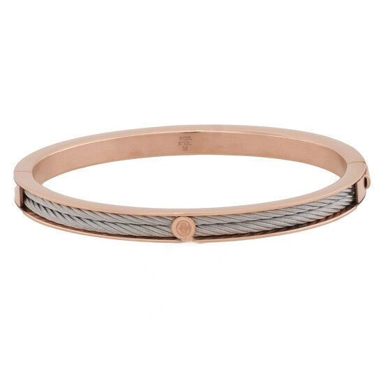 Original Charriol Forever Thin Rose Gold PVD Steel Cable Bangle, Size M