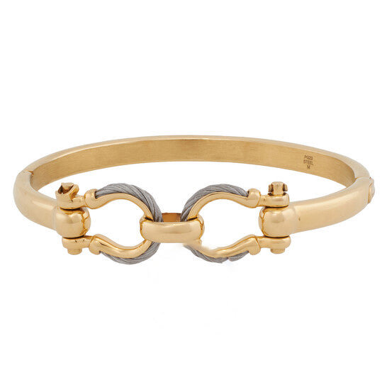 Original Charriol StTropez Mariner Yellow Gold PVD Steel Cable Bangle, Size M