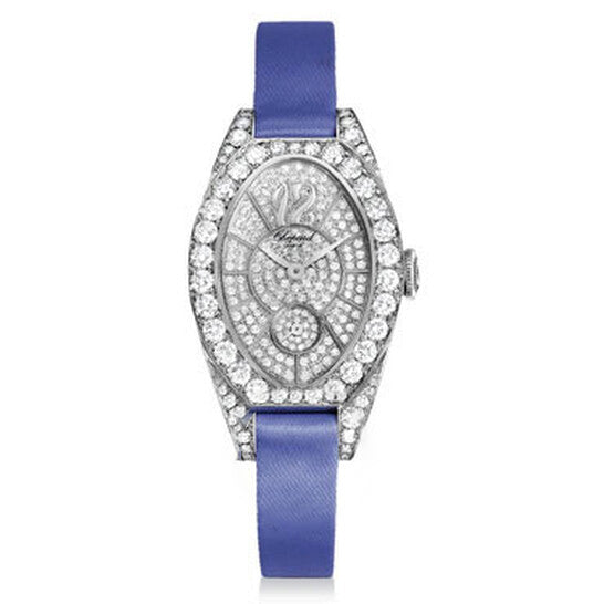 Original Chopard Classique Femme Diamond 18k White Gold Blue Satin Ladies Watch 137228-1001