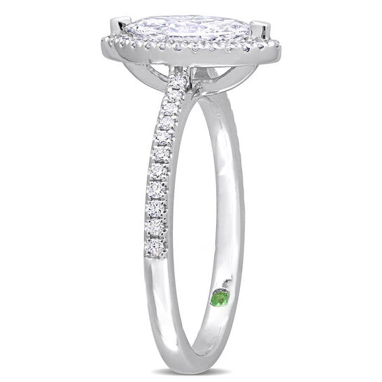 Original Created Forever 1 1/2 CT TW Marquise & Round Lab Created Diamond with Tsavorite Accent Halo Engagement Ring in 14k White Gold