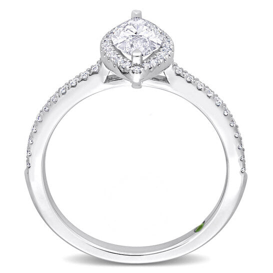 Original Created Forever 1 1/2 CT TW Marquise & Round Lab Created Diamond with Tsavorite Accent Halo Engagement Ring in 14k White Gold