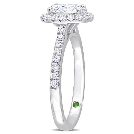 Original Created Forever 1 1/2 CT TW Oval & Round Lab Created Diamond with Tsavorite Accent Halo Engagement Ring in 14k White Gold