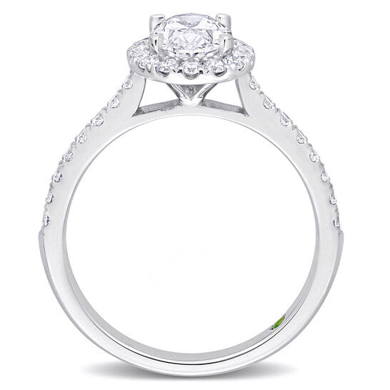 Original Created Forever 1 1/2 CT TW Oval & Round Lab Created Diamond with Tsavorite Accent Halo Engagement Ring in 14k White Gold