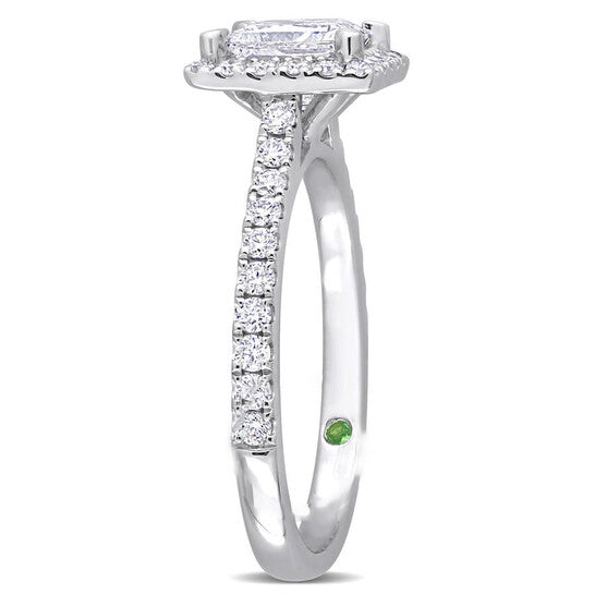 Original Created Forever 1 1/2 CT TW Princess & Round Lab Created Diamond with Tsavorite Accent Halo Engagement Ring in 14k White Gold