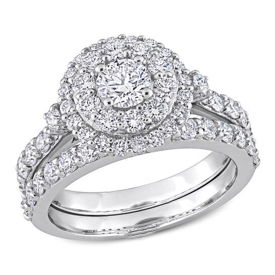 Original Created Forever 1 3/4 CT TW Lab Created Diamond Double Halo Bridal Set Ring in 14k White Gold