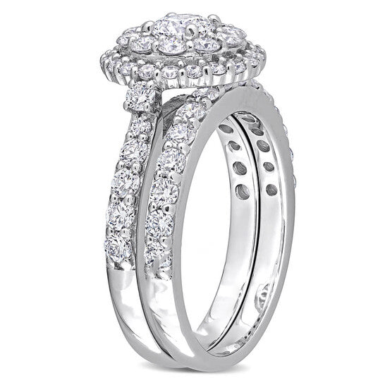 Original Created Forever 1 3/4 CT TW Lab Created Diamond Double Halo Bridal Set Ring in 14k White Gold