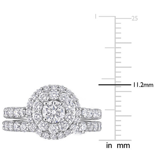 Original Created Forever 1 3/4 CT TW Lab Created Diamond Double Halo Bridal Set Ring in 14k White Gold