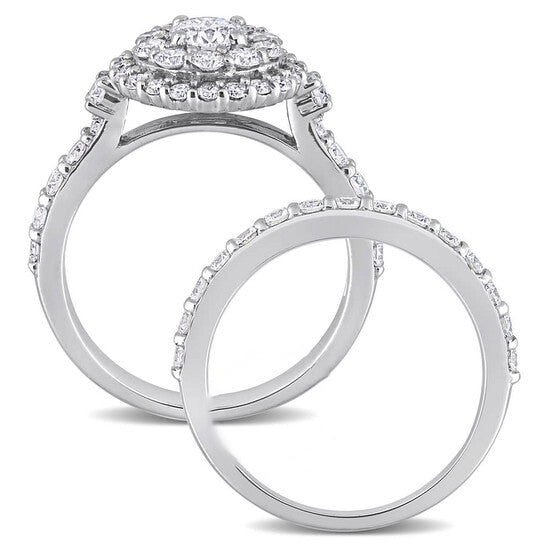 Original Created Forever 1 3/4 CT TW Lab Created Diamond Double Halo Bridal Set Ring in 14k White Gold