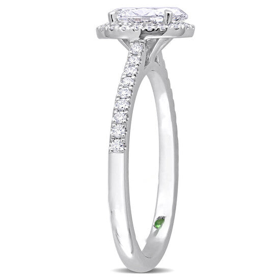 Original Created Forever 1 CT TW Oval & Round Lab Created Diamond with Tsavorite Accent Halo Engagement Ring in 14k White Gold