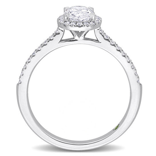 Original Created Forever 1 CT TW Oval & Round Lab Created Diamond with Tsavorite Accent Halo Engagement Ring in 14k White Gold