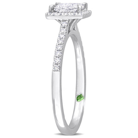 Original Created Forever 1 CT TW Princess & Round Lab Created Diamond with Tsavorite Accent Halo Engagement Ring in 14k White Gold