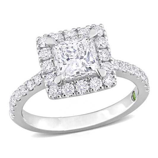 Original Created Forever 2 CT TW Princess & Round Lab Created Diamond with Tsavorite Accent Halo Engagement Ring in 14k White Gold