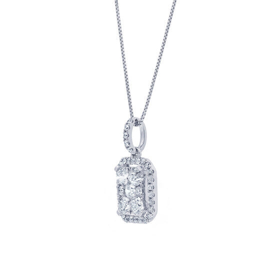 Original Diamond Muse 0.90 cttw 14KT White Gold Diamond Cluster Pendant Necklace for Women