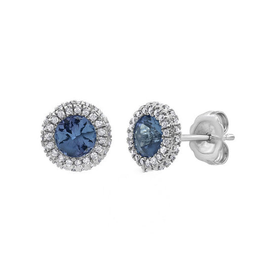 Original Diamond Muse 0.25 cttw 14KT White Gold Tanzanite Gemstone Round Cut Diamond Stud Earrings for Women